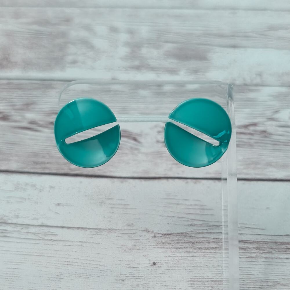 Vintage Stud Earrings For Pierced Ears Unusual Teal 7/8"